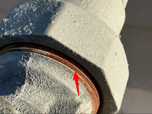 Gas line corrosion, as found at the inspection