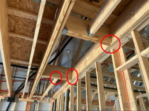Missing joist hangers, as found at the inspection